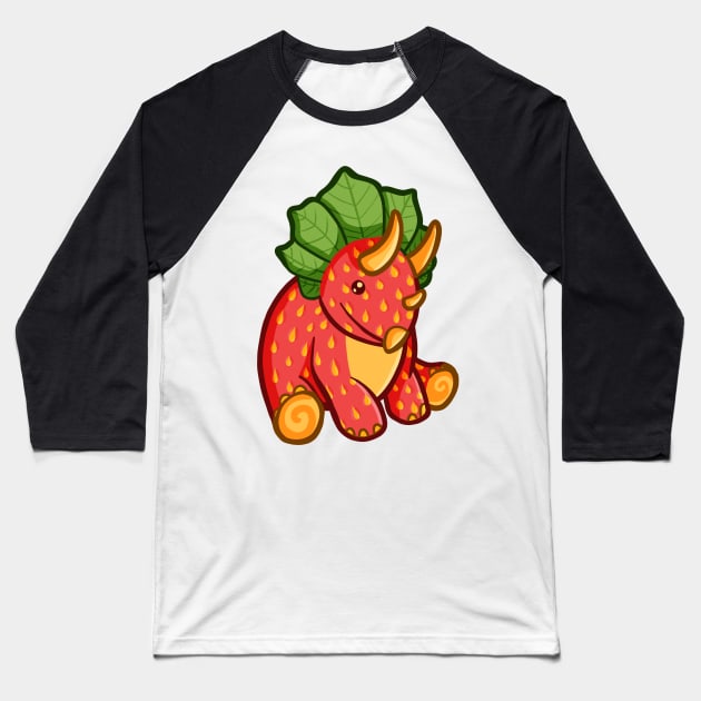 Strawberry Triceratops, Dino, Dinosaur Baseball T-Shirt by hugadino